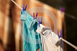 Linen dries on a rope in the open air