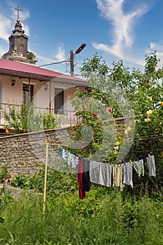 Linen drying in Kamianets-Podilskyi, Ukraine