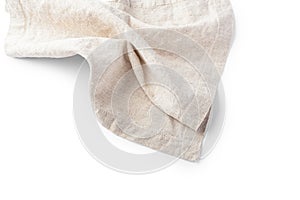 Linen napkin on white background, closeup