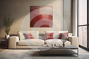 Linen sofa against wall, modern living room