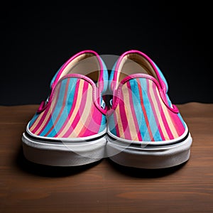 Linen Striped Vans Slippers Multicolored Style On Wooden Table