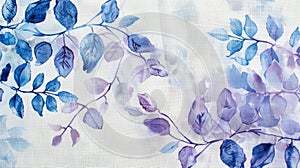 A linen tablecloth with delicate watercolorinspired leaf prints in shades of blue and purple.