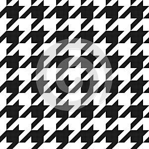 Linen textured hounds tooth black and white seamless vector pattern