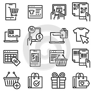 Liner online shopping, e-commerce icons set