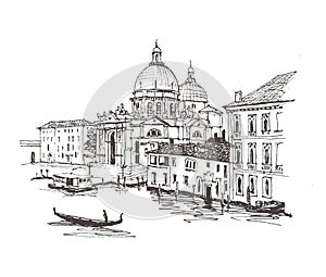 Liner sketch of water gondola gondolier Italy Venice