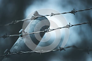 Lines of barbed wire to demarcate the border