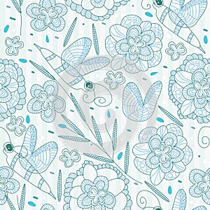 Lines bee flower seamless pattern