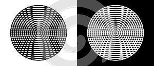 Lines in circle as abstract background like interference. Design element or icon. Black shape on a white background and the same