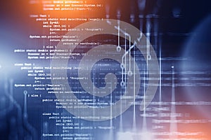 Lines of code over blue background