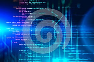 Lines of code over bright blue background