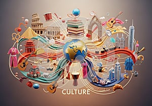 Lines connect these diverse elements, emphasizing the interconnectedness