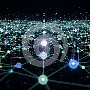 Lines create a complex web symbolizing data connections or neural