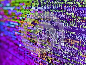 Lines of css code visible. Website development. Software Programming Work Time. Php language and coding function developer.