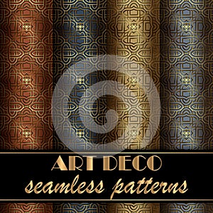 Lines Deco seamless pattern. Ornamental line art background. Colorful patterns set. Repeat vintage floral ornaments in different