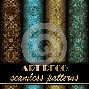 Lines Deco seamless pattern. Ornamental line art background. Colorful patterns set. Repeat vintage floral ornaments in different