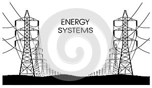 Lines of electricity transfers on a white background