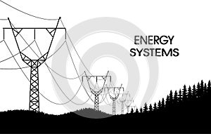 Lines of electro transfers monochrome landscape