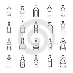 Lines icon set - bottle and beverage