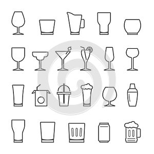 Lines icon set - glass and beverage