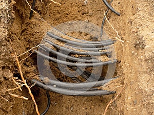 Lines of metallic and fiber optic cables, construction of communication optical network connection