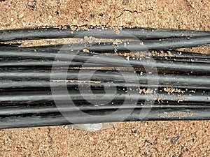 Lines of metallic and fiber optic cables, construction of communication optical network connection