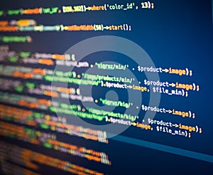 Lines of php coding on the blue background