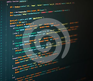 Lines of php coding on the screen.