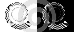 Lines in spiral abstract background. Dynamic transition illusion. Black shape on a white background and the same white shape on