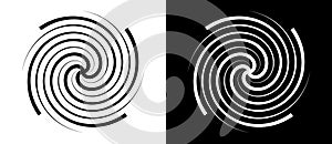 Lines in spiral abstract background. Dynamic transition illusion. Black shape on a white background and the same white shape on