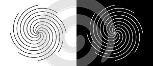 Lines in spiral abstract background. Dynamic transition illusion. Black shape on a white background and the same white shape on