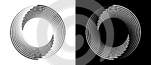 Lines in spiral abstract background. Dynamic transition illusion. Black shape on a white background and the same white shape on