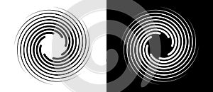 Lines in spiral abstract background. Dynamic transition illusion. Black shape on a white background and the same white shape on