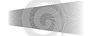 Lines, stripes in perspective. 3d strips vanishing, diminishing to horizon. Angle burst radial lines. Straight, parallel,