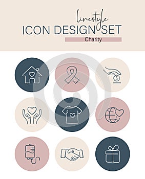 Linestyle Icon Design Set Charity