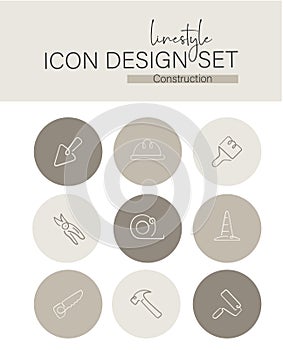 Linestyle Icon Design Set Construction