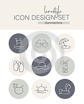 Linestyle Icon Design Set Summertime