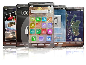 Lineup of 3D rendered smartphones