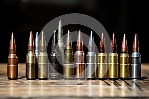 a lineup of ammunition of different calibres
