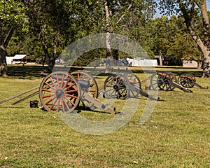 Lineup of artillery pieces on the parade ground at fort Kearney, Nebraska