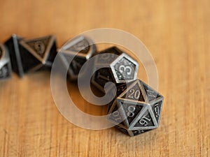 Lineup of metal gaming dice