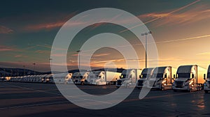 The lineup of parked trucks.AI generated image