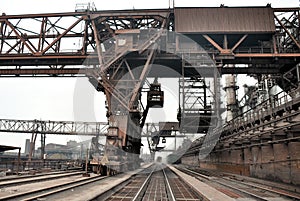 ling terminal with cranes the photo was made ??in a steel plant located in ukraine