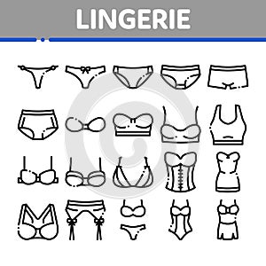 Lingerie Bras Panties Collection Icons Set Vector