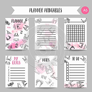 Lingerie Fashion bra and panties notes. Fashion printables Planners for lady, bridal organizer Vector