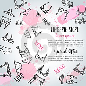 Lingerie horizontal banners Fashion bra and pantie. Web header template Vector illustration Lingeries photo