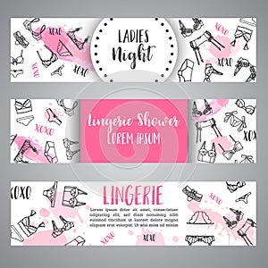 Lingerie horizontal banners Fashion bra and pantie. Web header template Vector photo