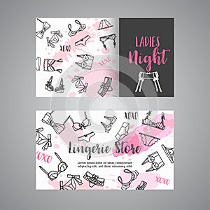 Lingerie shop business card Fashion bra and pantie. Web header template Vector photo