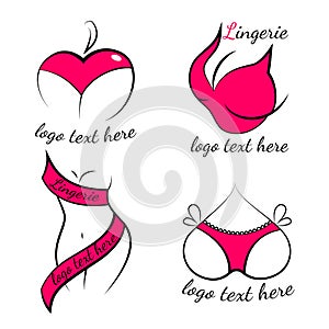 Lingerie shop logo set. Pink logotypes collection