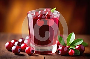 lingonberry juice in a glass, summer refreshing drink, non-alcoholic berry cocktail