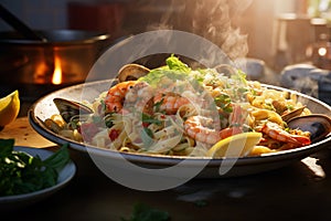 linguine with prawns and oysters and seafood with black pepper